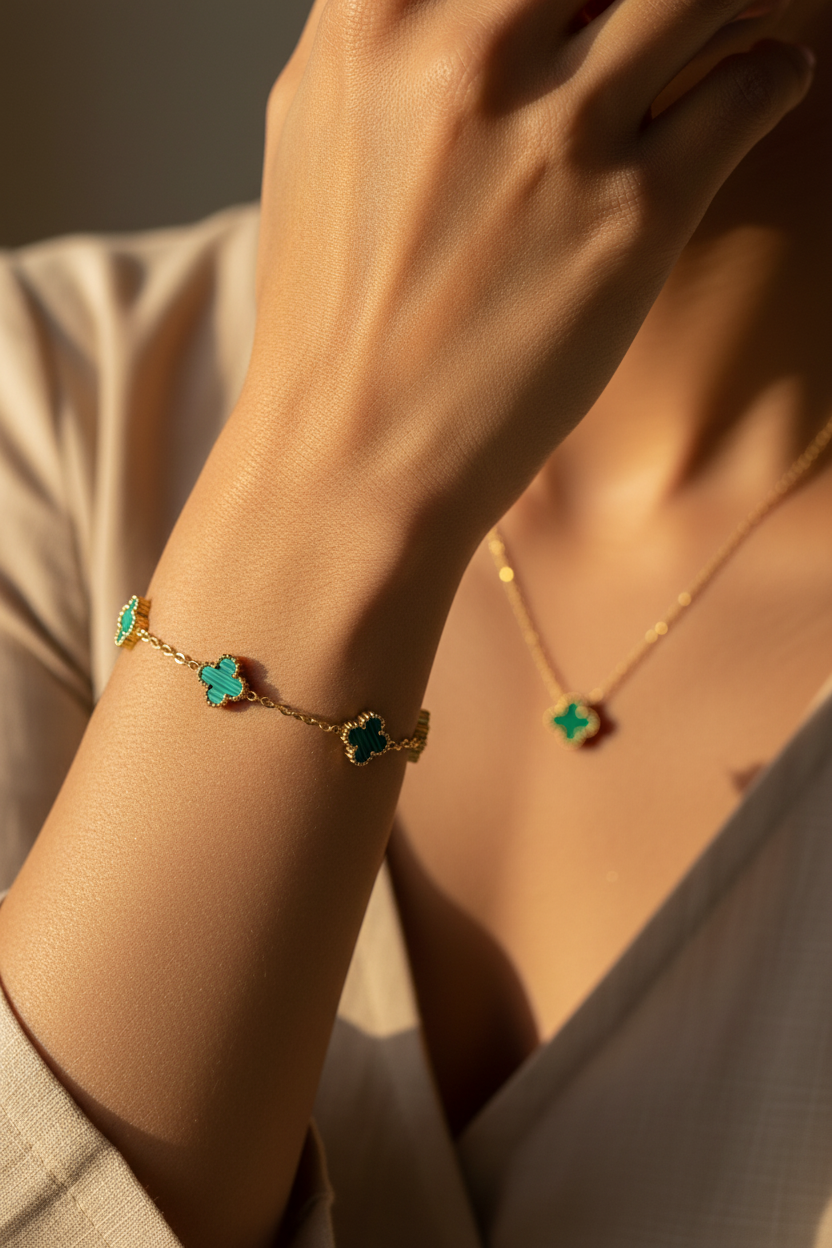 Malachite Clover Chain Bracelet