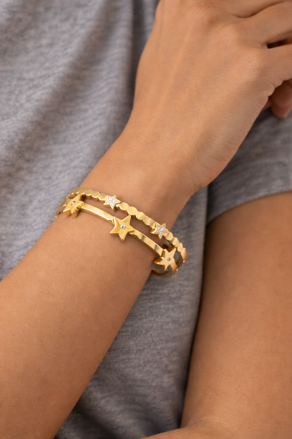 Star Double Band Bangle styled product shot — anti-tarnish star bangle India — SIOBHÁN