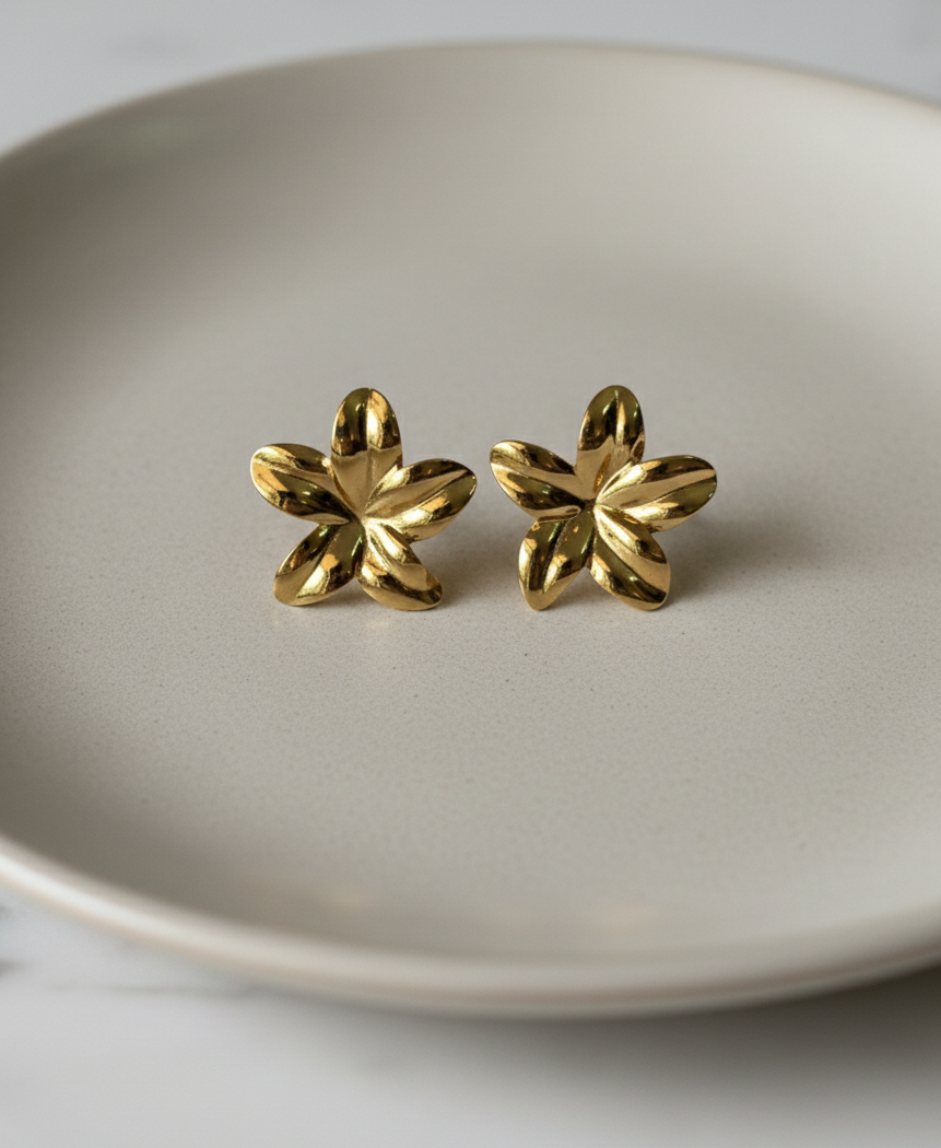 Gold Flower Earrings product shot — anti-tarnish gold earrings India — SIOBHÁN