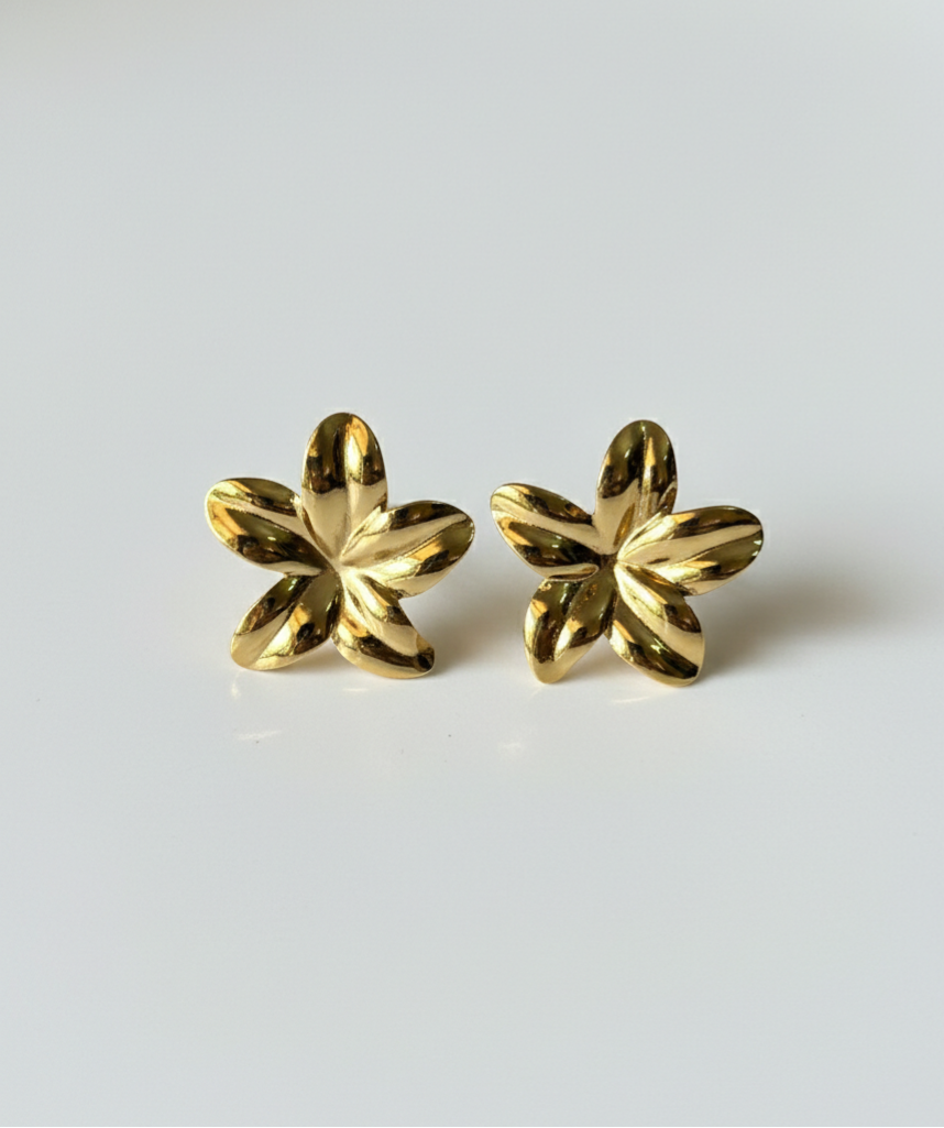 Gold Flower Earrings styled shot — waterproof gold earrings India — SIOBHÁN
