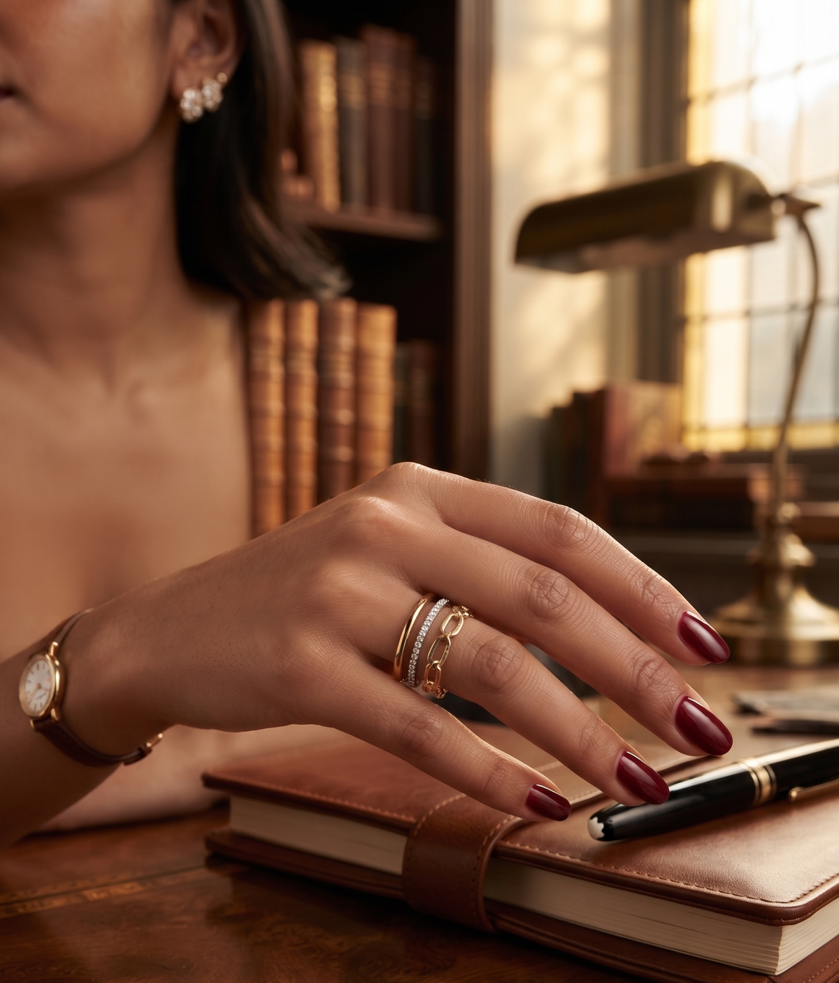 Chain-Link Ring Stack close-up — gold ring set India — SIOBHÁN