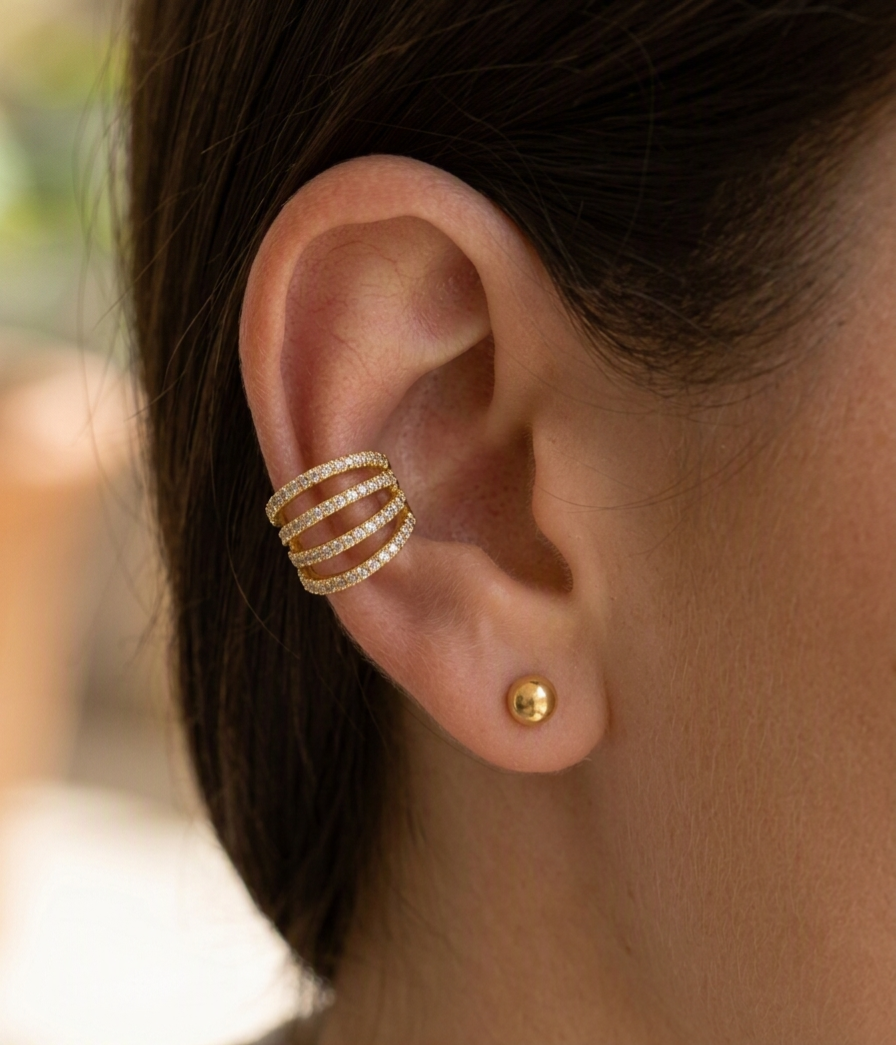 Gold Triple-Band Glitter Ear Cuff