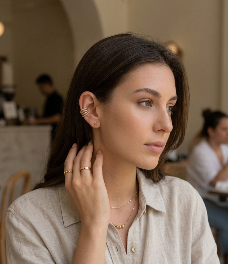 Gold Triple-Band Glitter Ear Cuff
