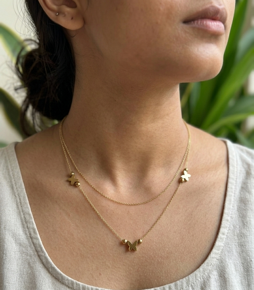 Double Layer Necklace with Butterfly Charms — anti-tarnish gold necklace India — SIOBHÁN