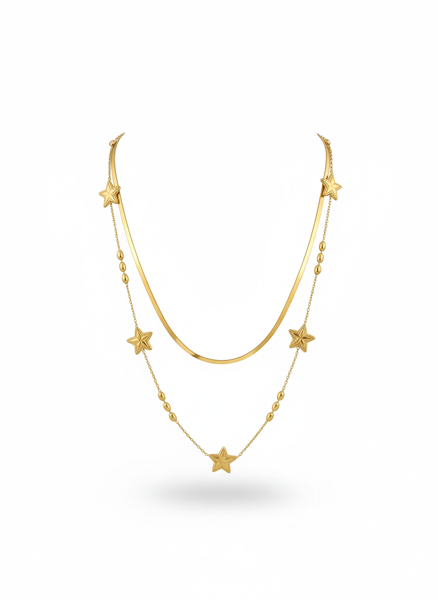 Starfall Charm Necklace product shot — anti-tarnish gold necklace India — SIOBHÁN