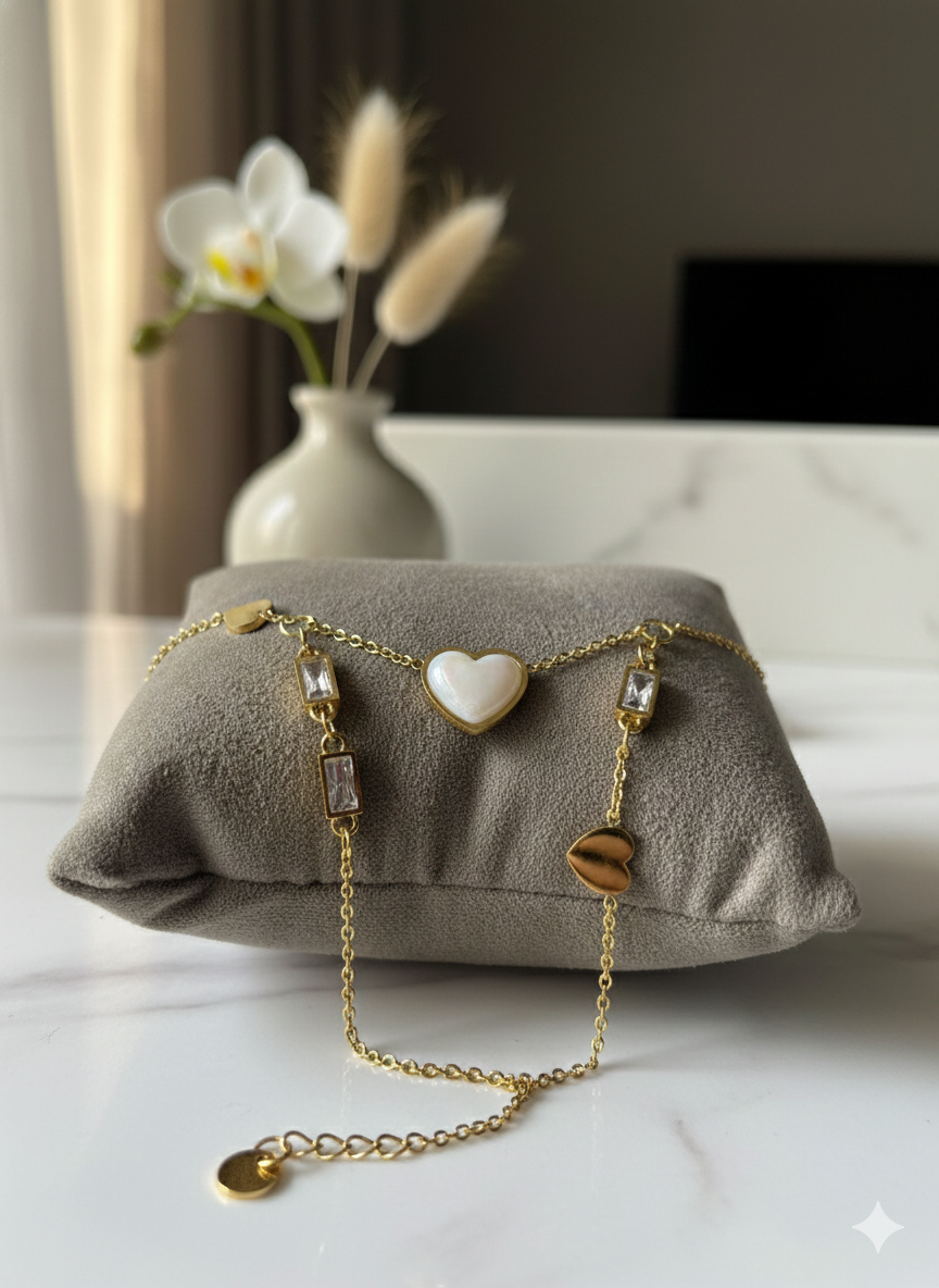 Golden Heart Dual Charm Bracelet styled shot — waterproof charm bracelet India — SIOBHÁN