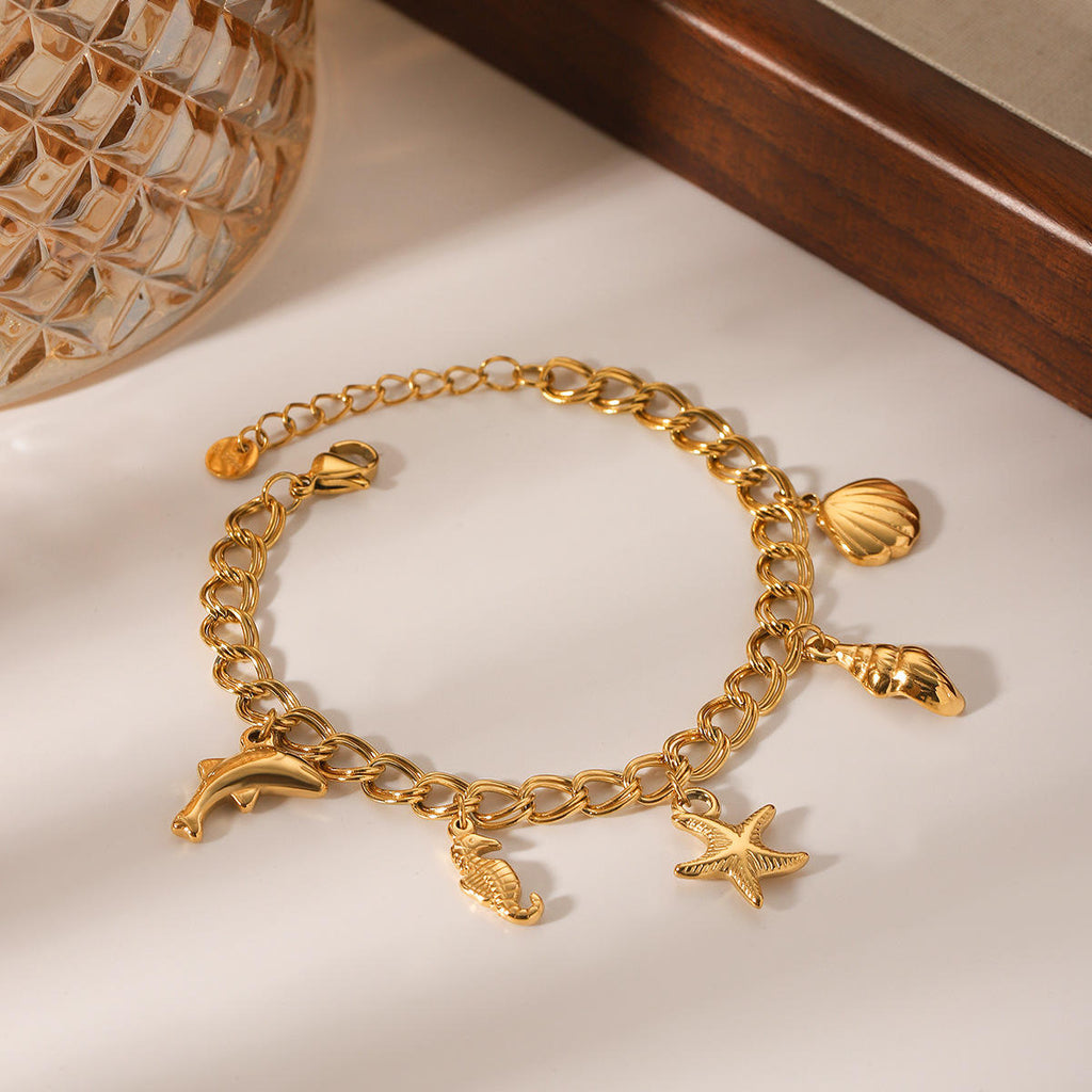 Ocean Charm Gold Bracelet product shot — anti-tarnish gold bracelet India — SIOBHÁN