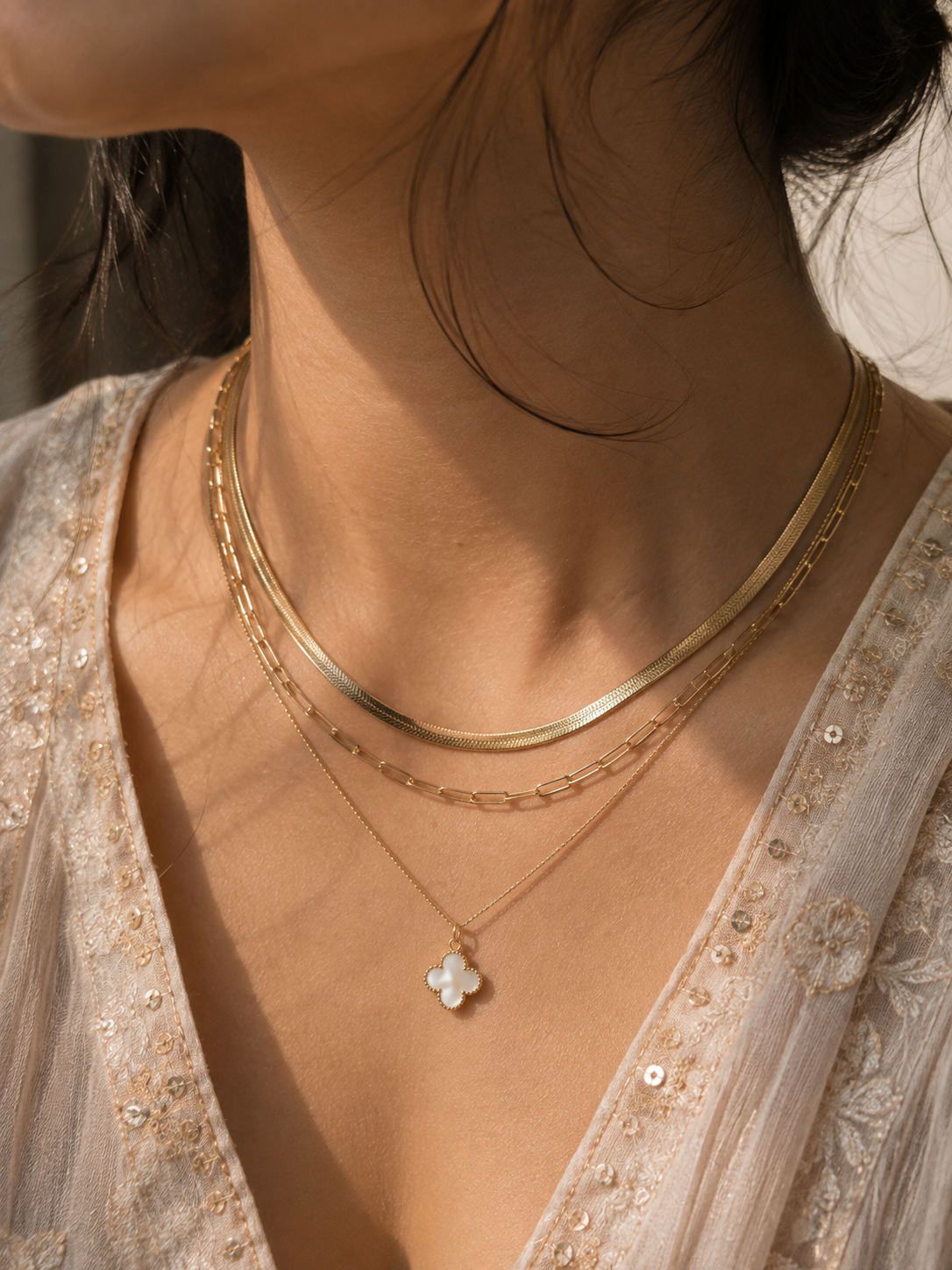Gold Layered Clover Charm Necklace Set — anti-tarnish gold necklace India — SIOBHÁN