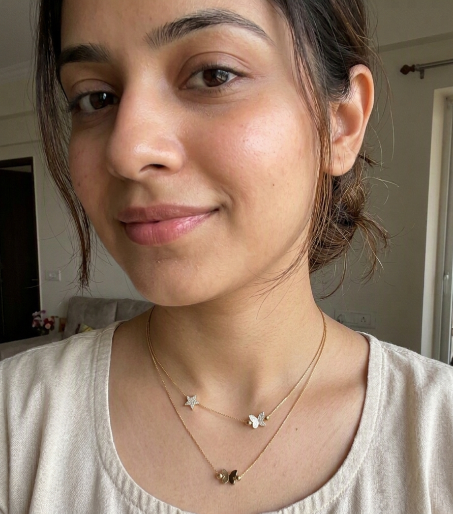 Double Layer Gold Chain Necklace with Butterfly Charms
