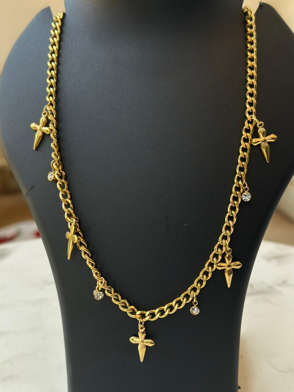 Gold Cross Diamond Studded Necklace WhatsApp real photo — anti-tarnish gold necklace India — SIOBHÁN