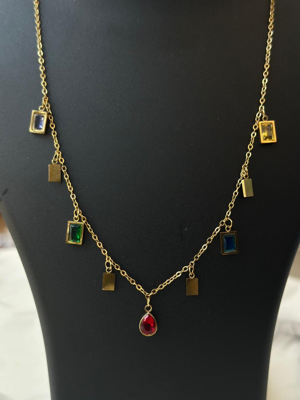 Multicolor Gem Charm Necklace real product photo — anti-tarnish gemstone necklace India — SIOBHÁN