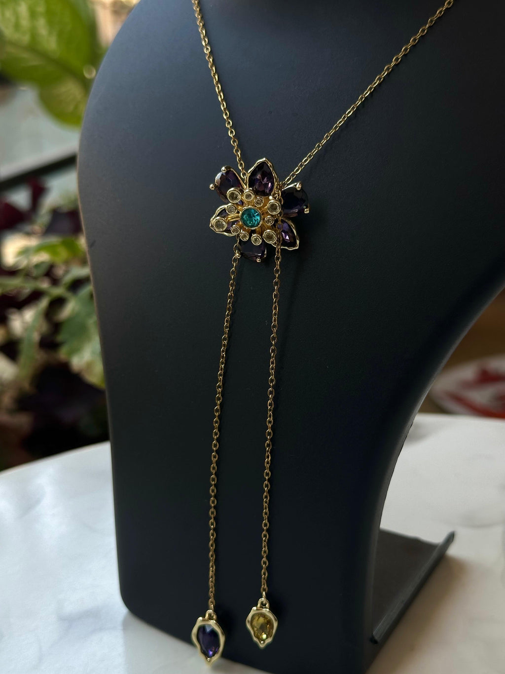 Bohemian Crystal Flower Necklace real product photo — waterproof necklace India — SIOBHÁN