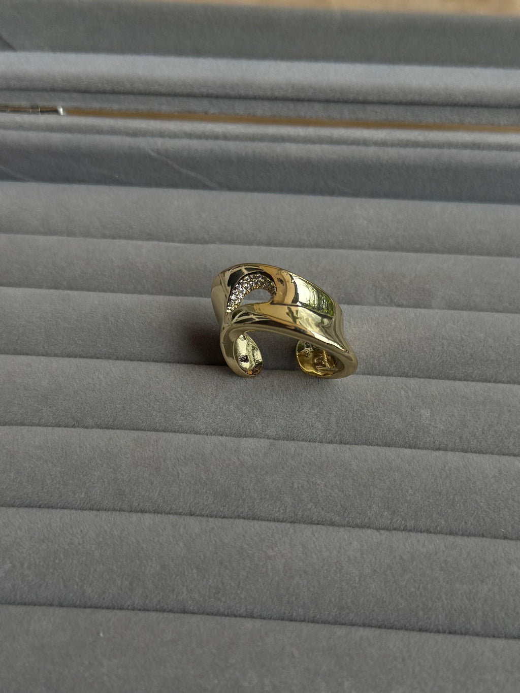 Gold Sculptural Crossover Wide Band Ring