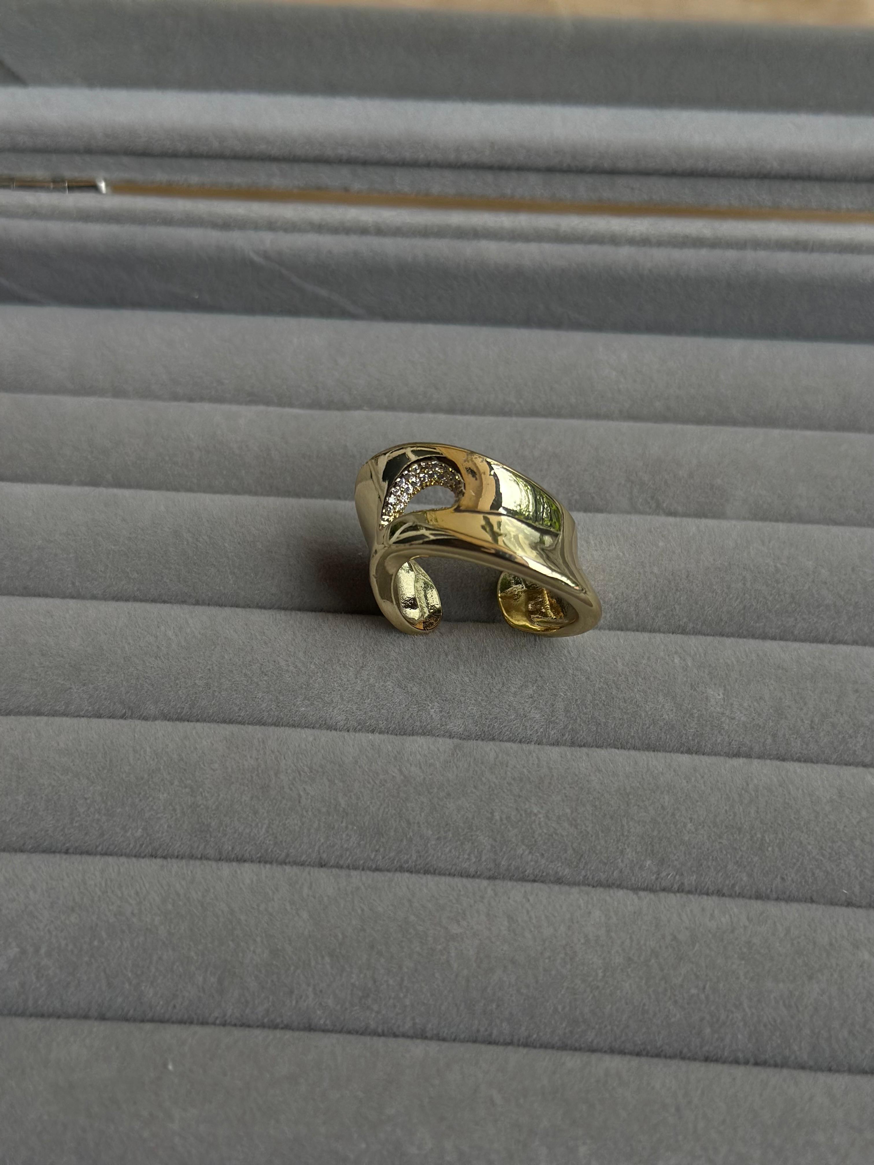 Gold Sculptural Crossover Wide Band Ring