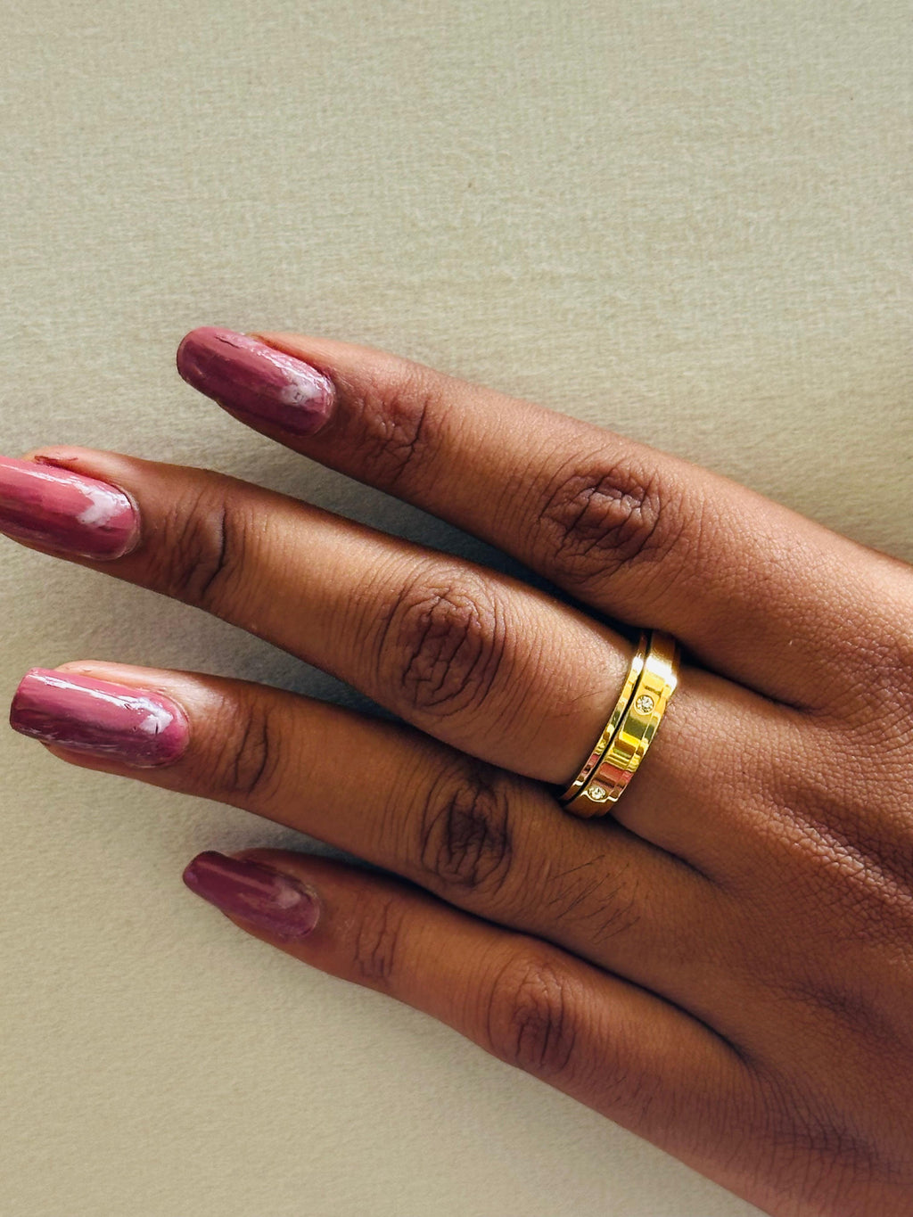 Gold Wide Band CZ Star Ring