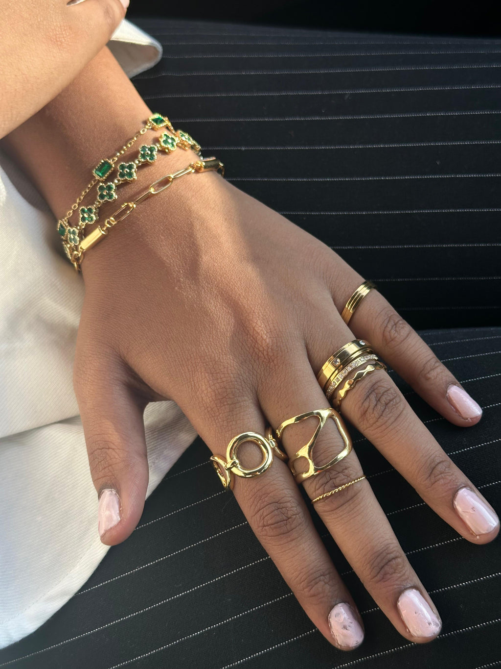 Gold Emerald Green Baguette Station Bracelet