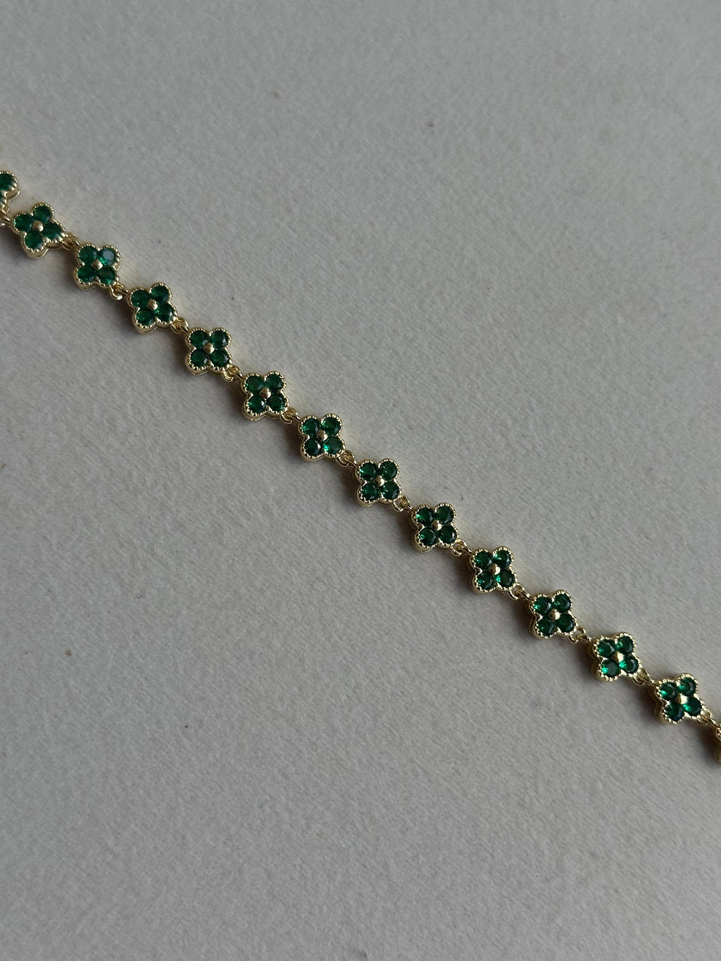 Gold Emerald Green Clover CZ Tennis Bracelet