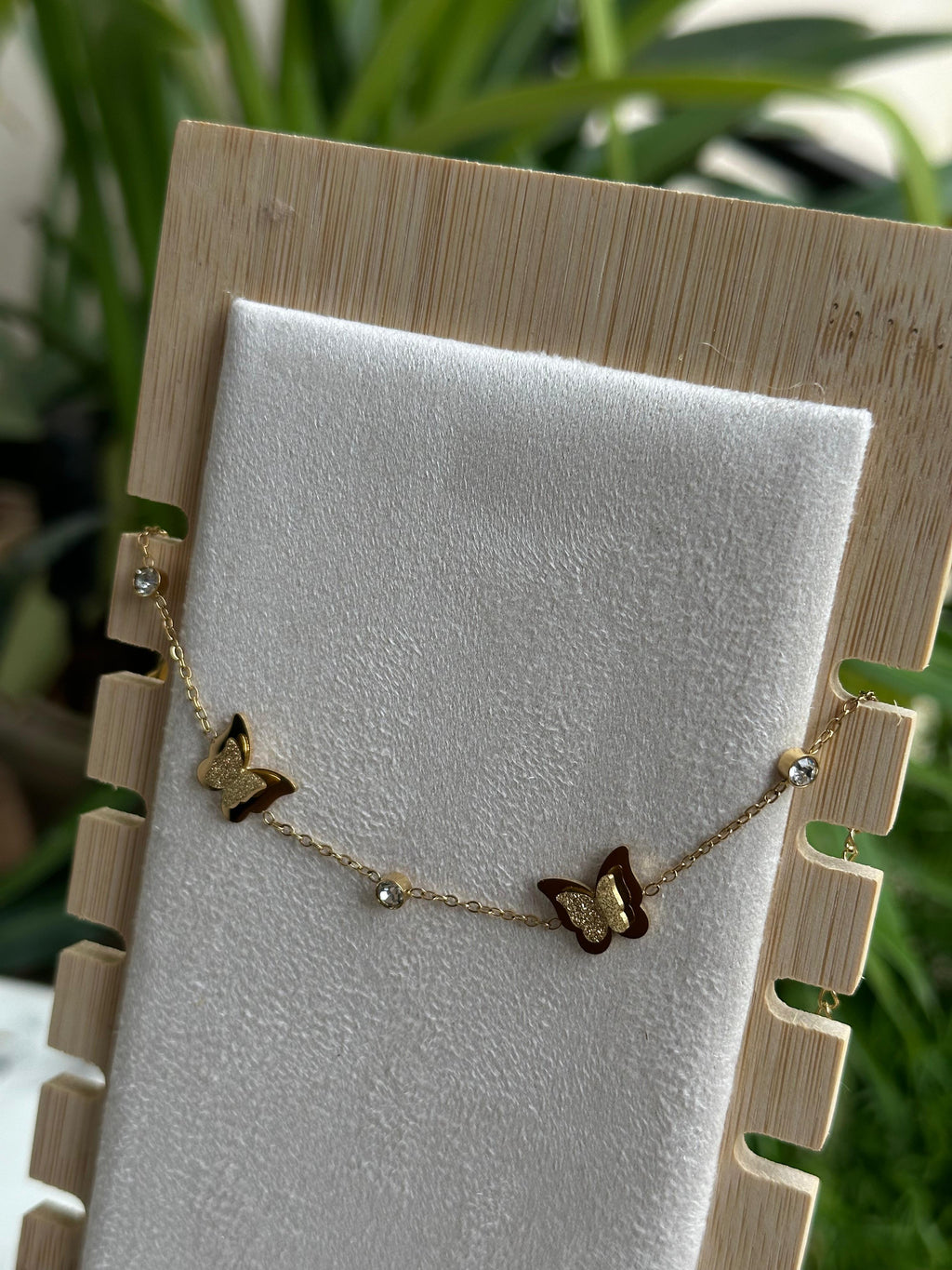 Gold Butterfly Charm Bracelet with Crystal Beads