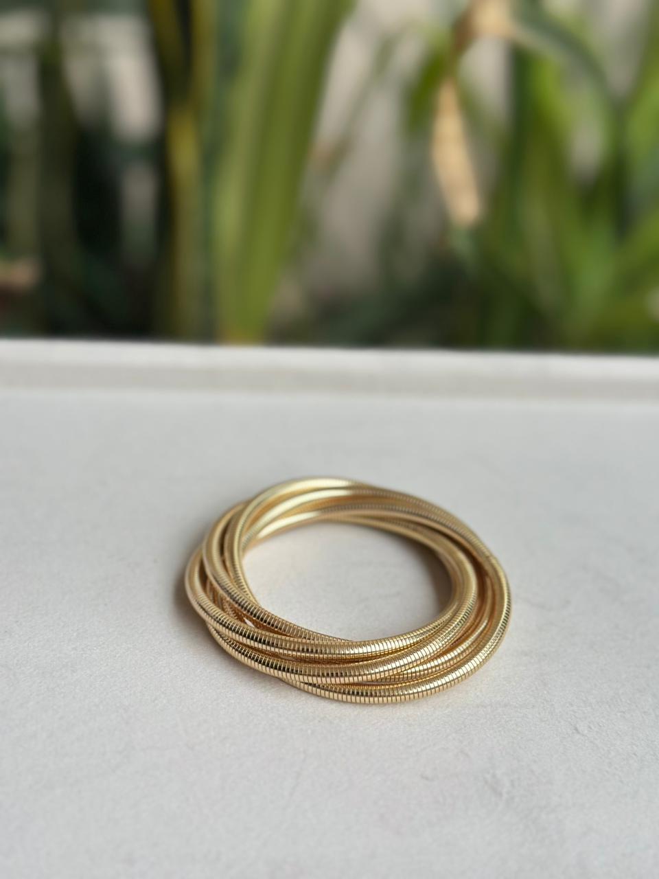 Gold Stacked Snake Chain Bracelet Set — Raw Shot