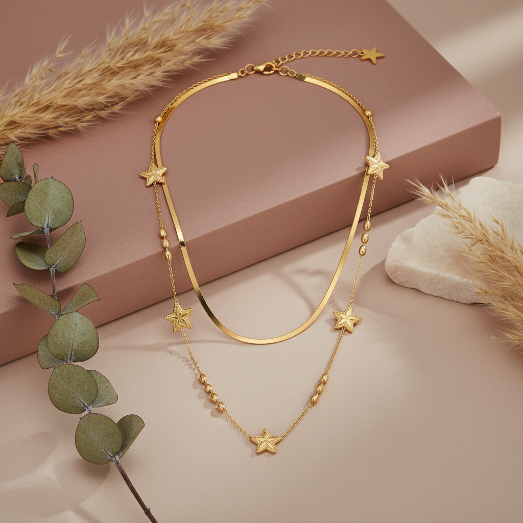 Starfall Charm Necklace aesthetic with natural elements — waterproof charm necklace India — SIOBHÁN