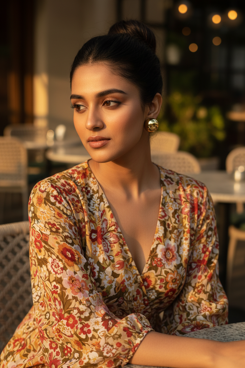 Gold Dome Stud Earrings café lifestyle shot — skin-safe gold earrings India — SIOBHÁN