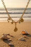 Ocean Charm Necklace beach sand with seashells golden hour — anti-tarnish gold necklace India — SIOBHÁN