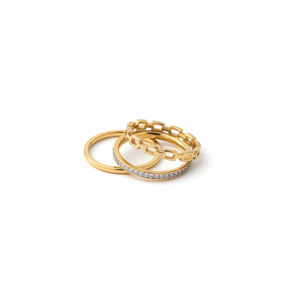 Gold Chain-Link Trio Ring Stack Set
