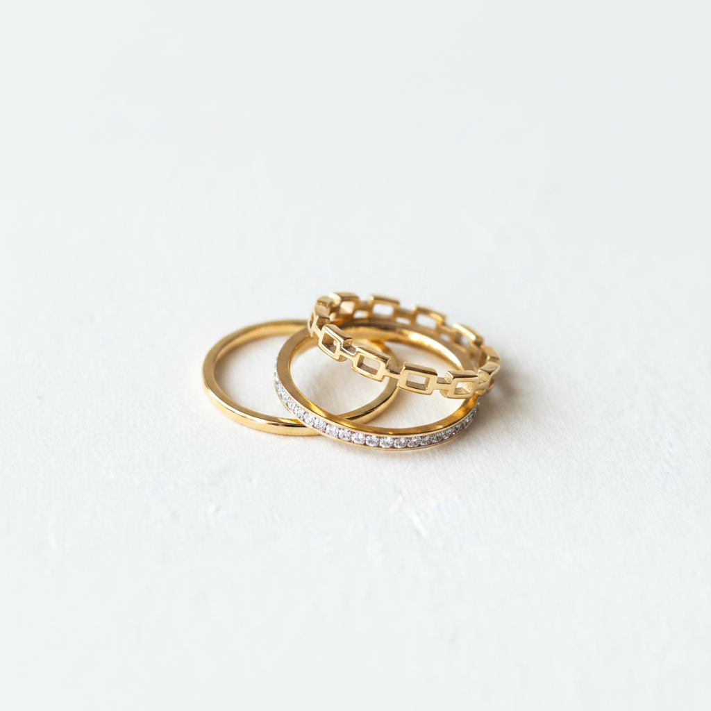 Gold Chain-Link Trio Ring Stack Set