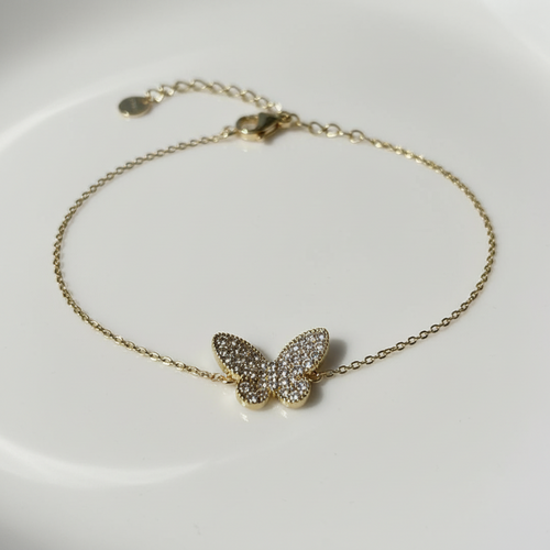 Crystal Butterfly Bracelet close-up detail shot — anti-tarnish gold bracelet India — SIOBHÁN