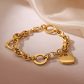 Heart Charm Link Bracelet close-up gold chunky chain — anti-tarnish gold bracelet India — SIOBHÁN