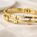 Star Double Band Bangle close-up of star charms and crystals — anti-tarnish gold bangle India — SIOBHÁN
