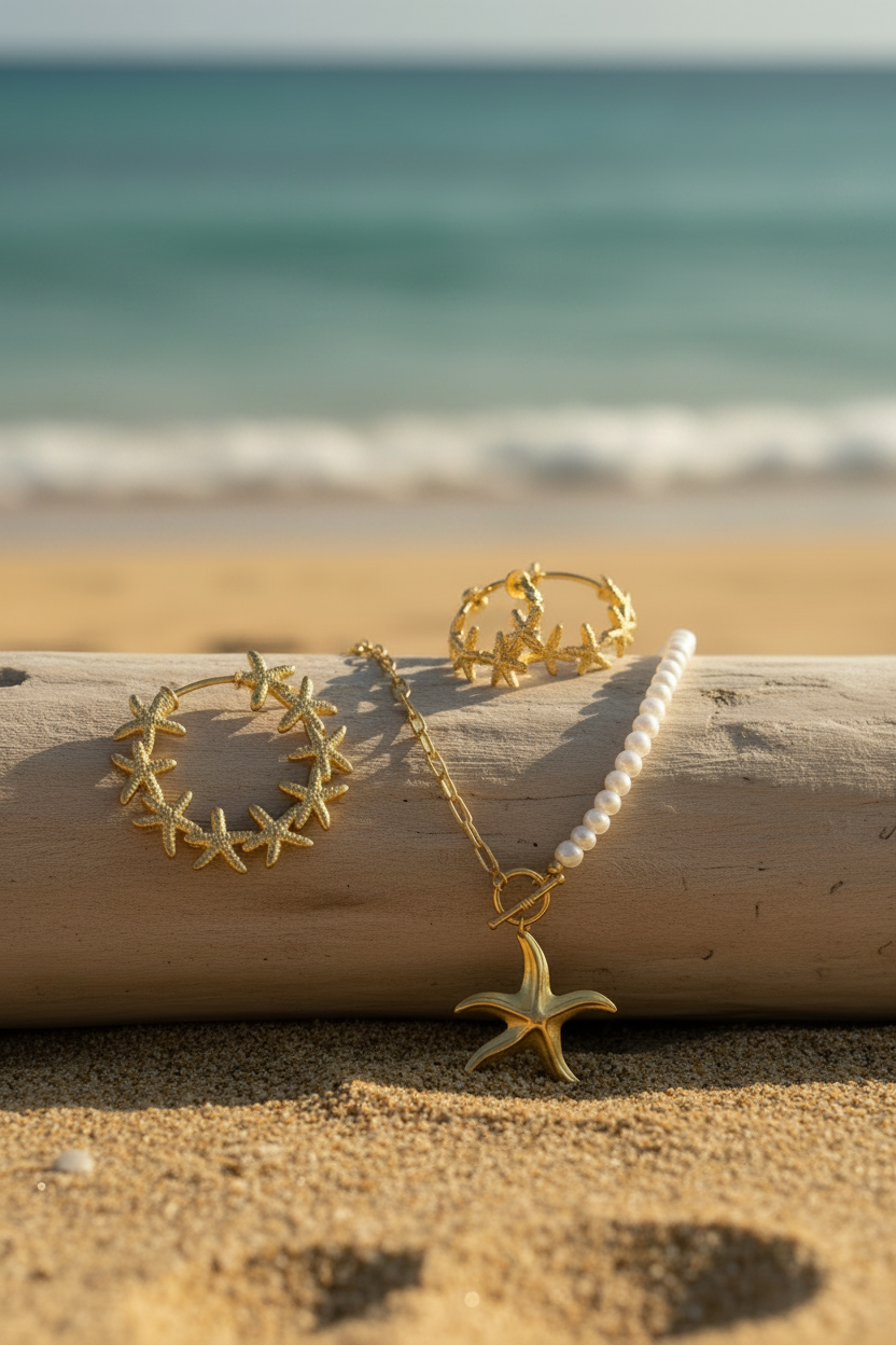 Coastal Pearl Necklace & Earrings Set — anti-tarnish waterproof pearl jewelry set India — SIOBHÁN