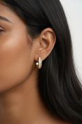 Gold CZ Channel & Pearl Huggie Hoops