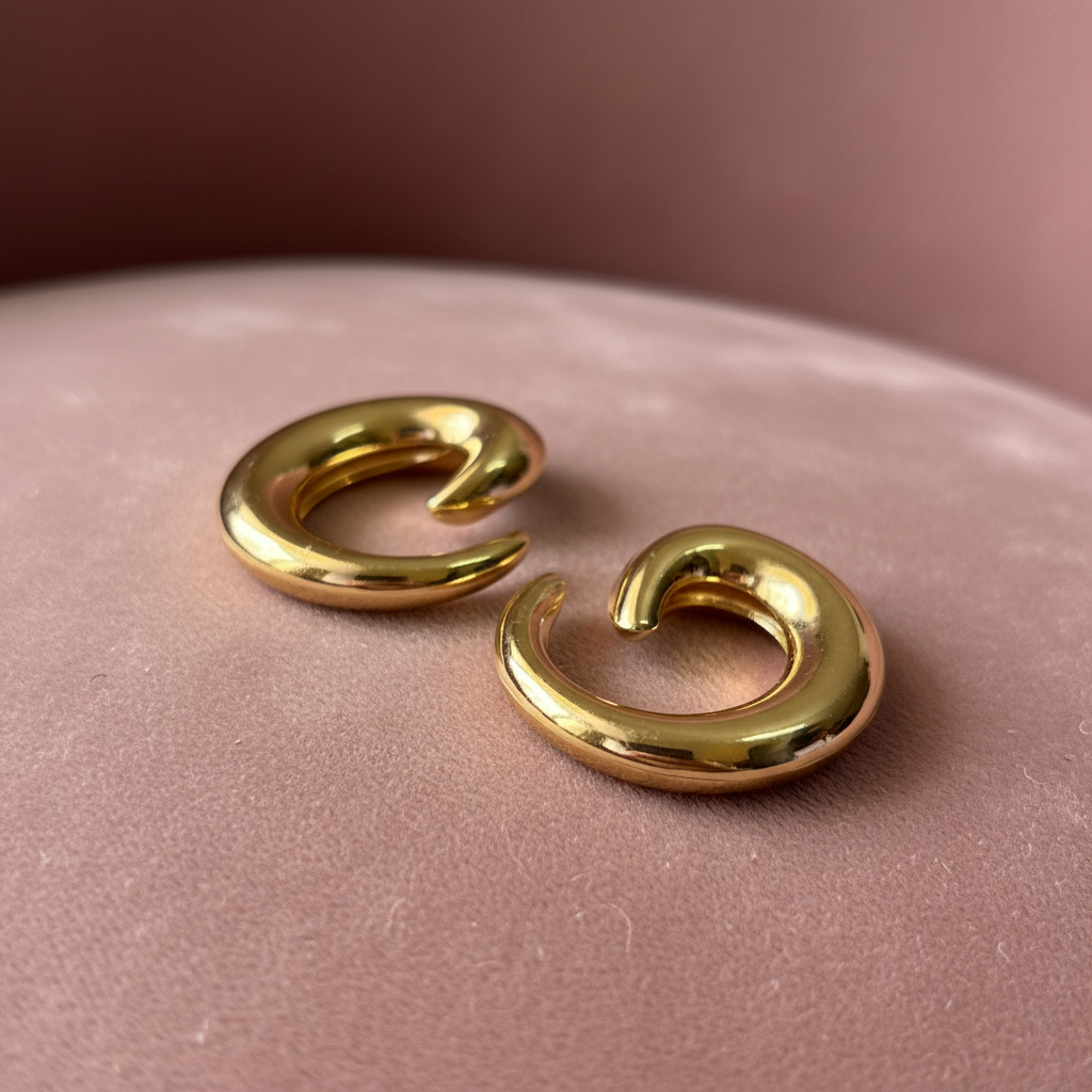 Aurora Crescent Hoops detail close-up — waterproof gold hoop earrings India — SIOBHÁN