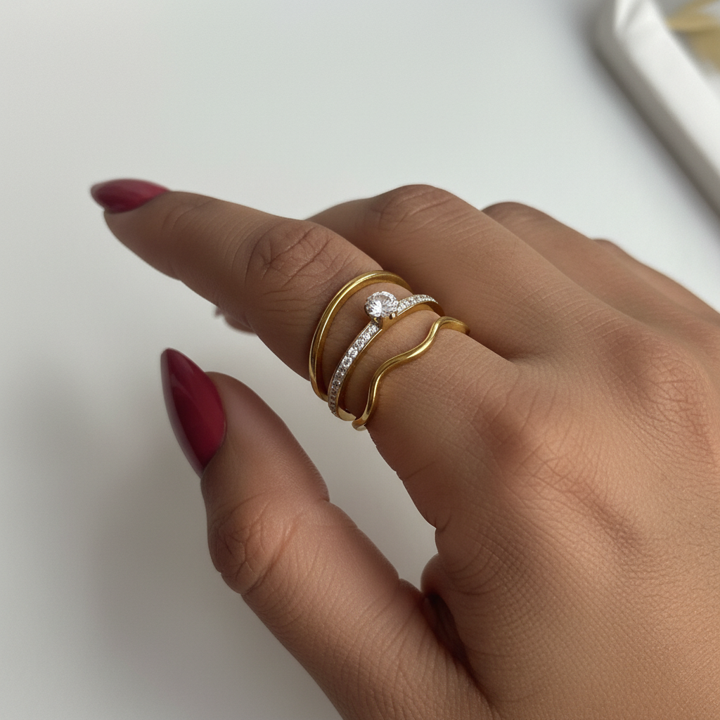 Diamond Trio Stacked Ring Set