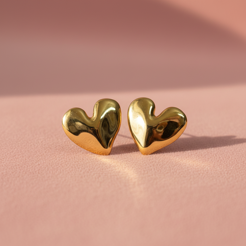 Luxe Heart Stud Earrings dusty rose background product shot — anti-tarnish gold earrings India — SIOBHÁN