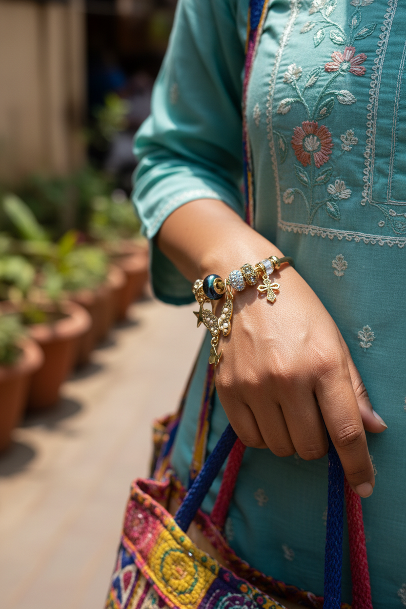 Celeste Butterfly Charm Bracelet everyday activity lifestyle — waterproof gold bracelet India — SIOBHÁN