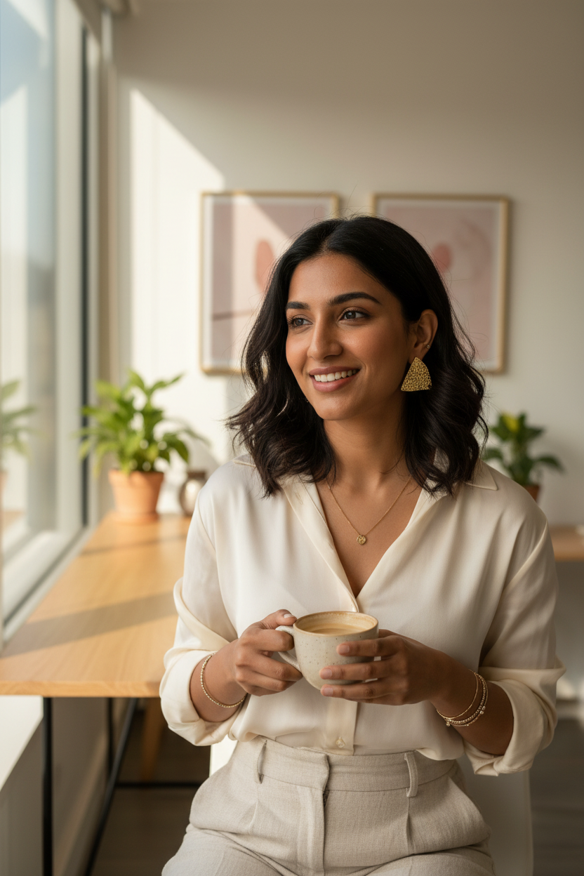 Textured Triangle Gold Studs everyday lifestyle — skin-safe gold earrings India — SIOBHÁN
