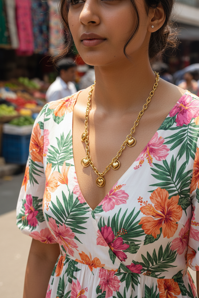 Golden Heart Charms Necklace