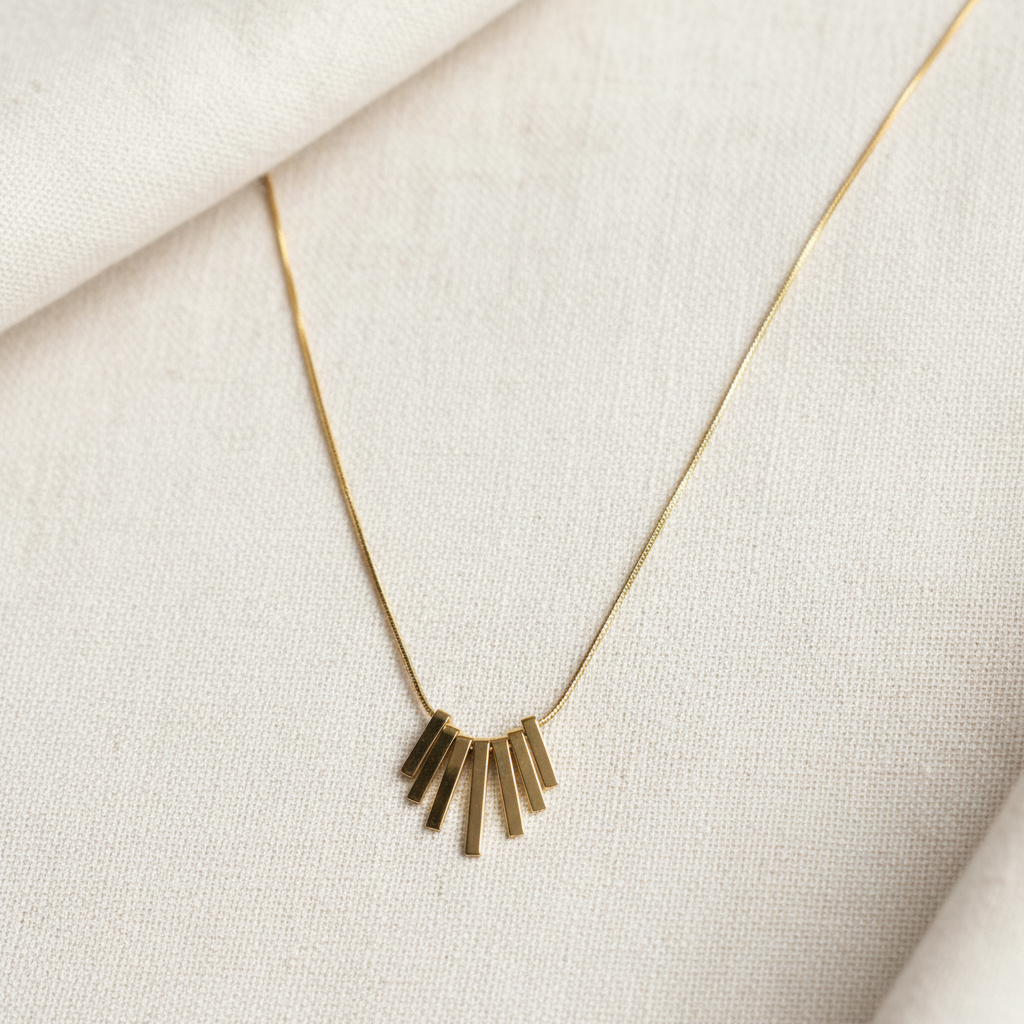 Gold Fan Bar Pendant Necklace
