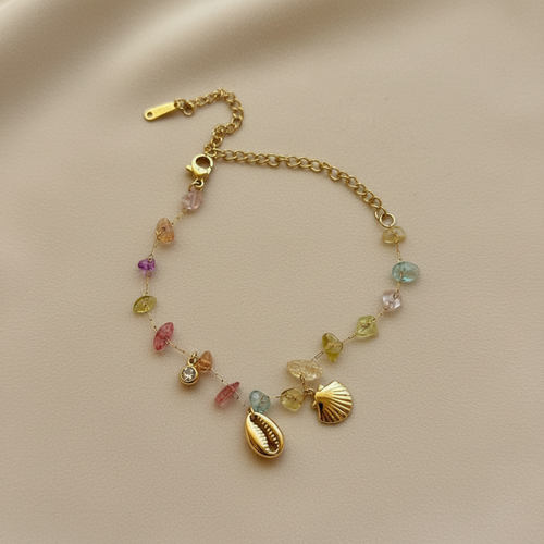 Coastal Gemstone Charm Bracelet on beige background — waterproof charm bracelet India — SIOBHÁN