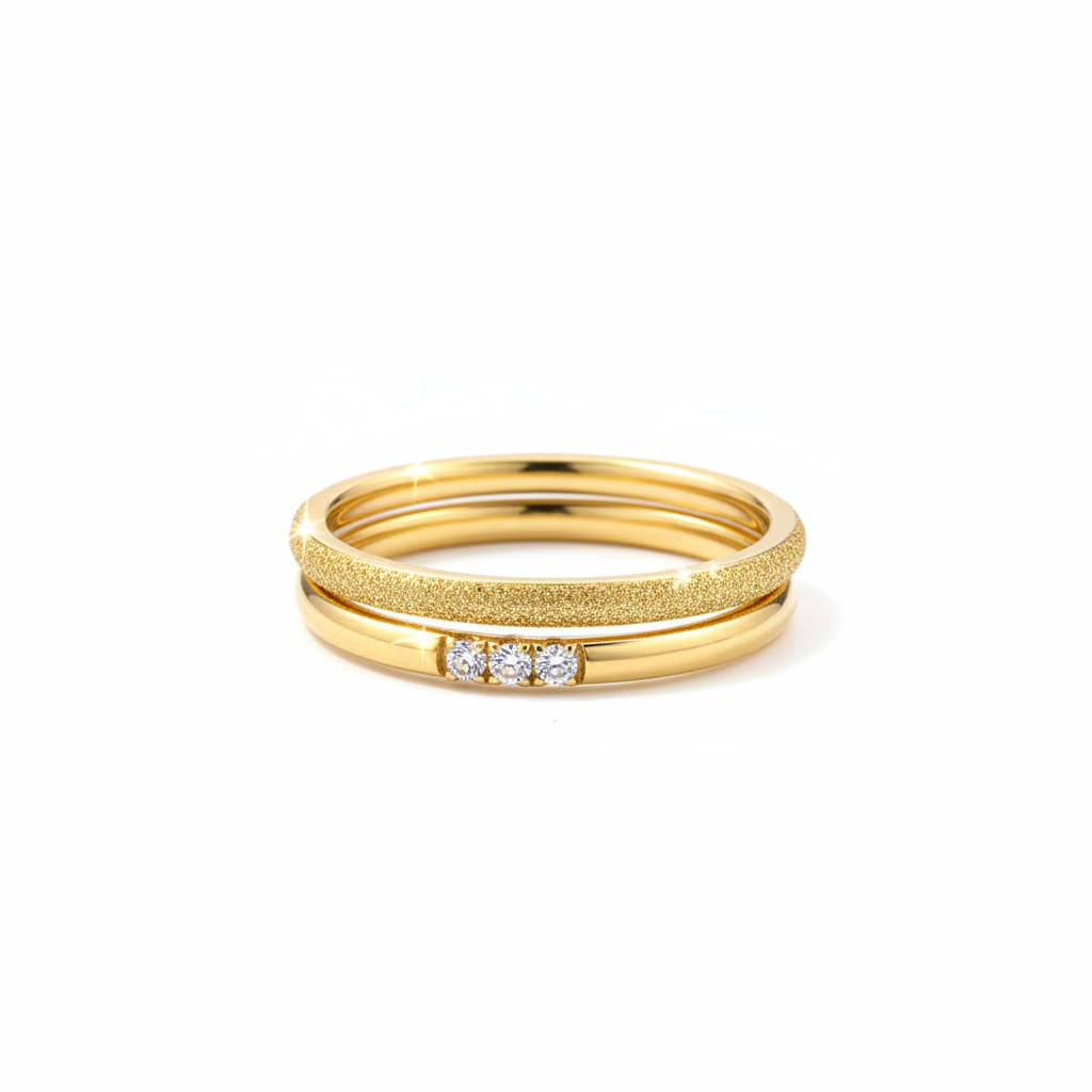 Gold Glitter & Triple CZ Ring Stack