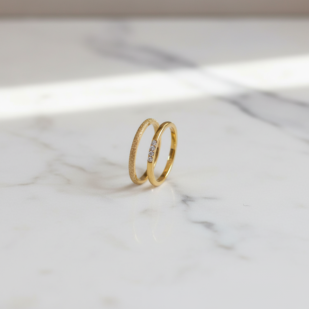 Gold Glitter & Triple CZ Ring Stack