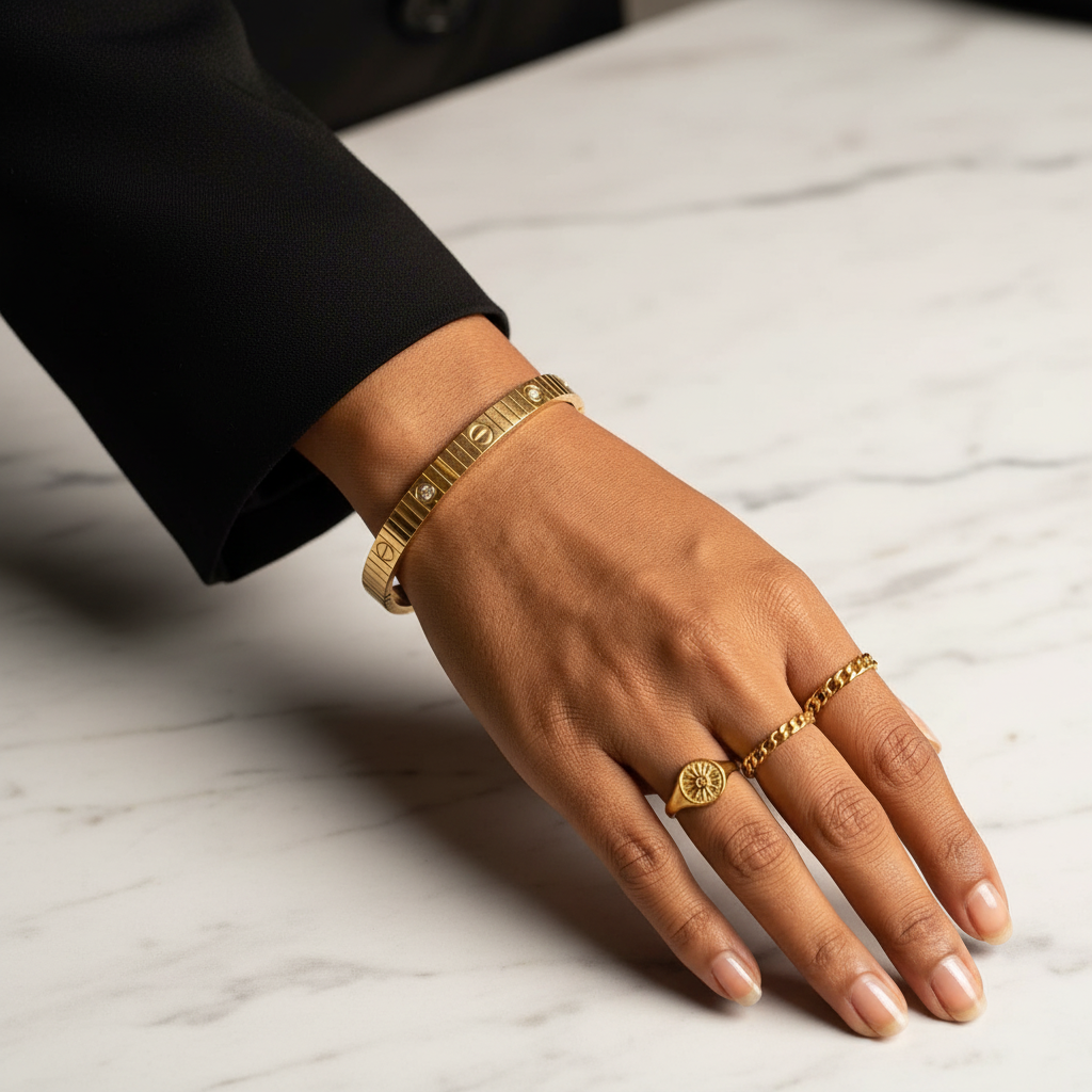 Gold Ribbed Diamond Bangle flat lay — gold bangle India — SIOBHÁN
