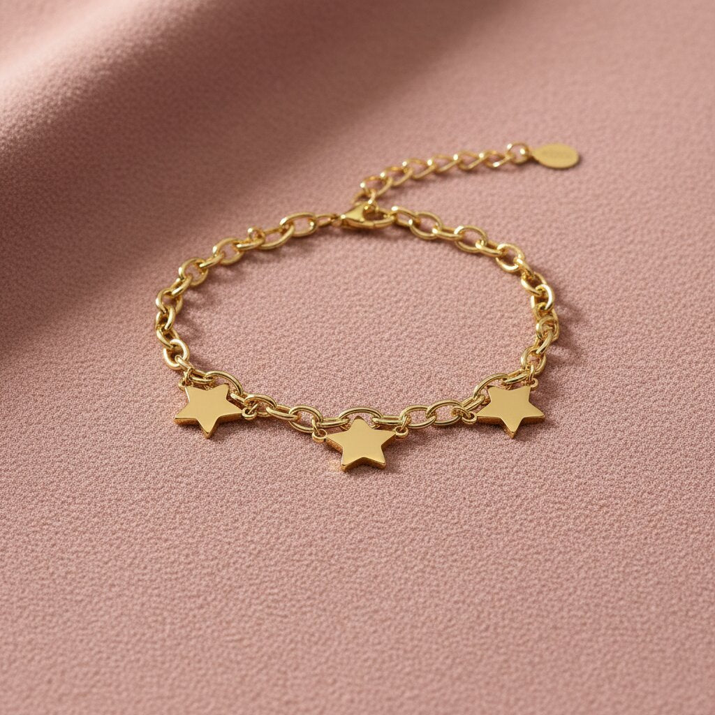 Star Charm Gold Bracelet gold charms on dusty rose — anti-tarnish charm bracelet India — SIOBHÁN
