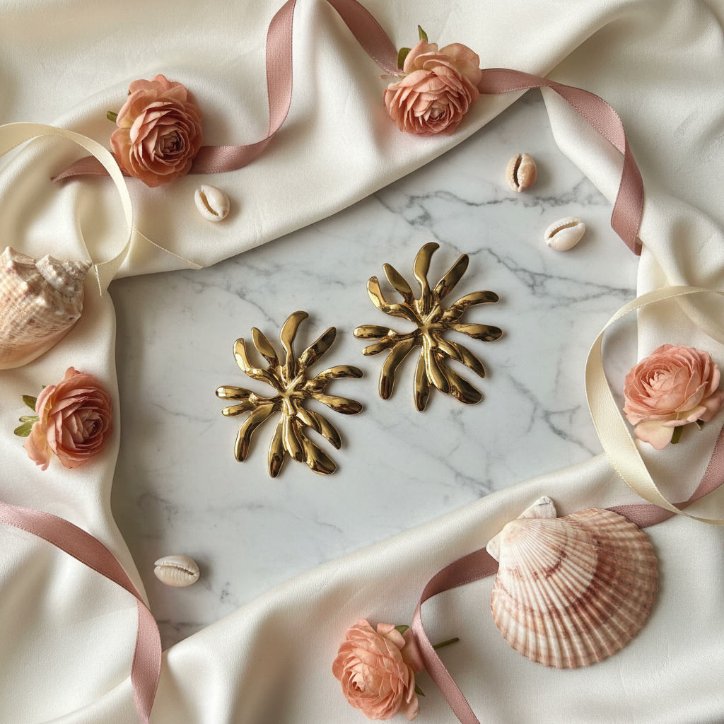 Coral Branch Earrings in aesthetic styled environment — waterproof gold earrings India — SIOBHÁN