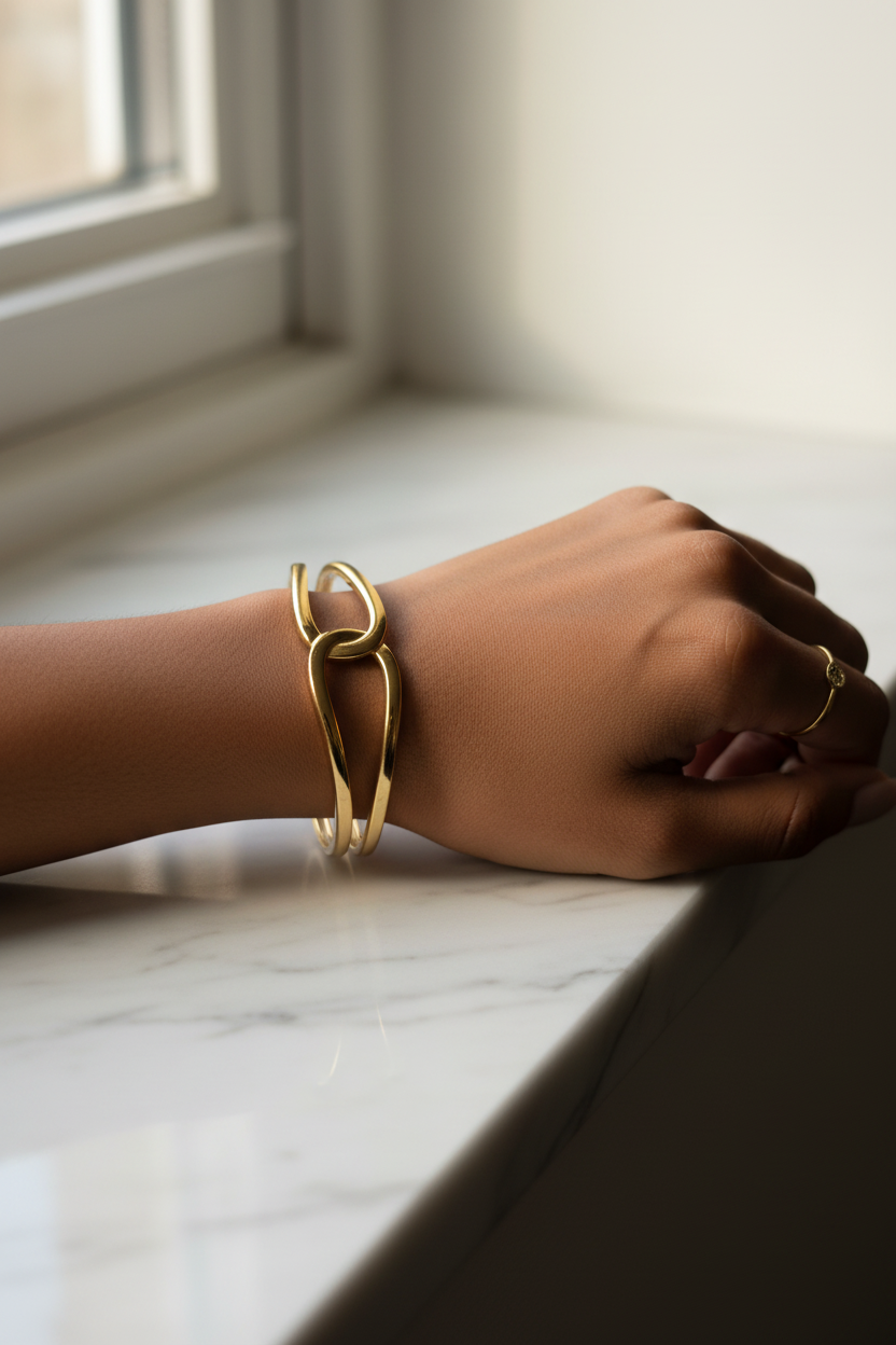Double Loop Cuff gold cuff window rest — anti-tarnish cuff bracelet India — SIOBHÁN