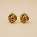 Golden Rose Studs on beige background — anti-tarnish gold stud earrings India — SIOBHÁN