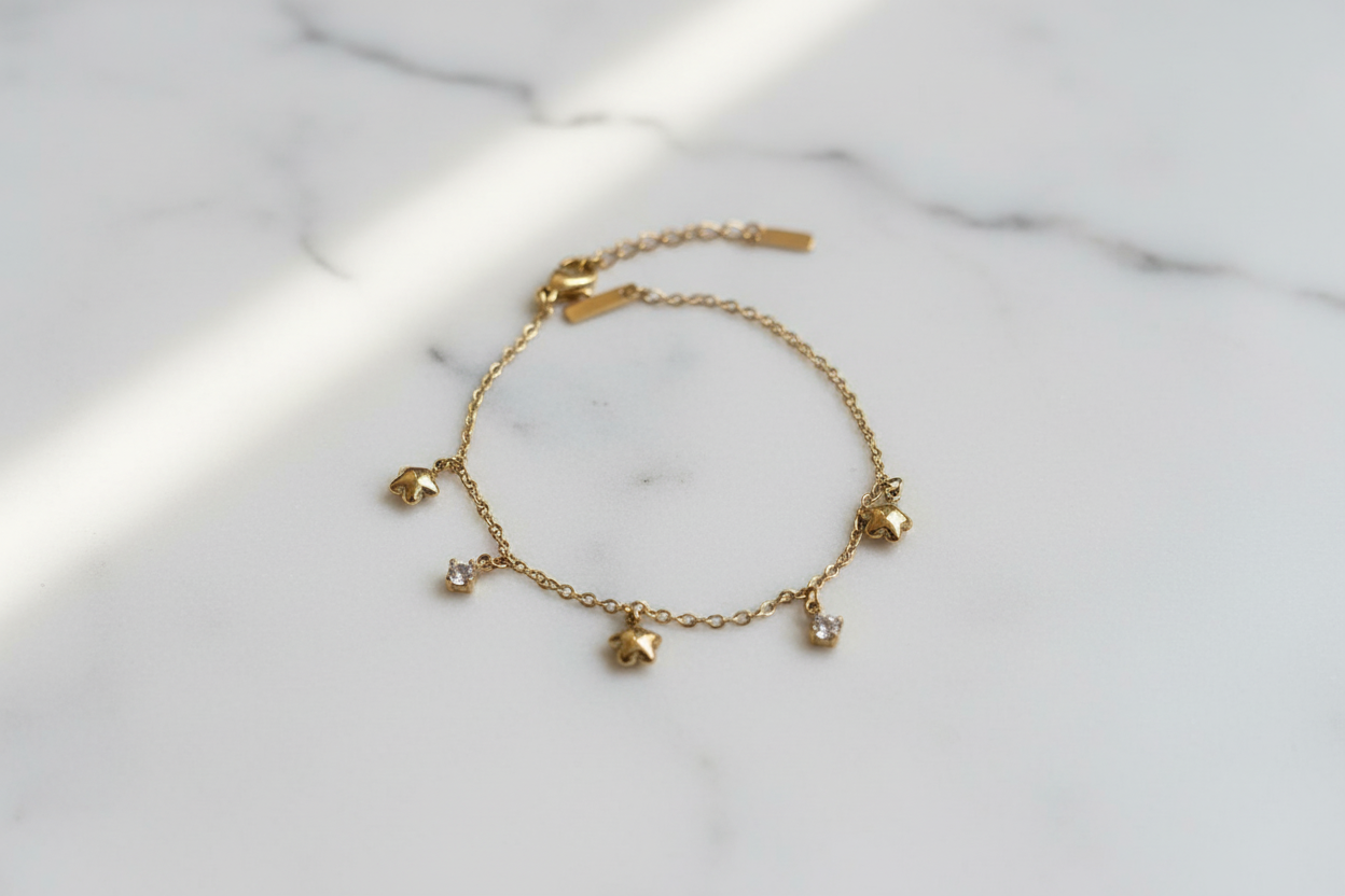 Celestial Star & Crystal Charm Bracelet corrected product shot — waterproof charm bracelet India — SIOBHÁN