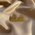 Textured Triangle Gold Studs on beige silk — anti-tarnish gold earrings India — SIOBHÁN